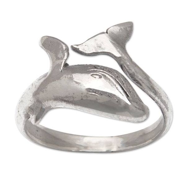 Alternate image for Dolphin-Shaped Sterling Silver Wrap Ring Made in Bali The Guide of the Depths
