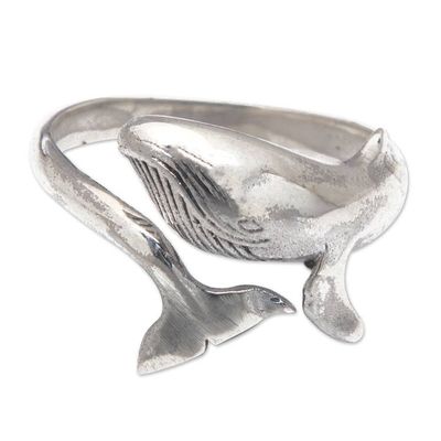 Alternate image for Dolphin-Shaped Sterling Silver Wrap Ring Made in Bali The Guide of the Depths