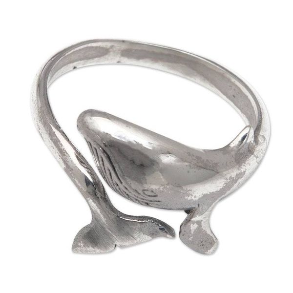 Alternate image for Dolphin-Shaped Sterling Silver Wrap Ring Made in Bali The Guide of the Depths