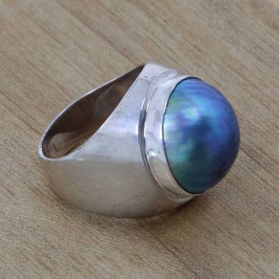 Primary image for Sterling Silver and Cultured Pearl Domed Ring Blue Moon