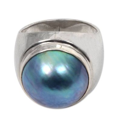 Alternate image for Sterling Silver and Cultured Pearl Domed Ring Blue Moon