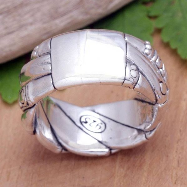 Alternate image for Traditional Balinese Sterling Silver Band Ring Swirling Jungle