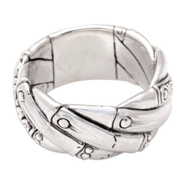 Alternate image for Traditional Balinese Sterling Silver Band Ring Swirling Jungle