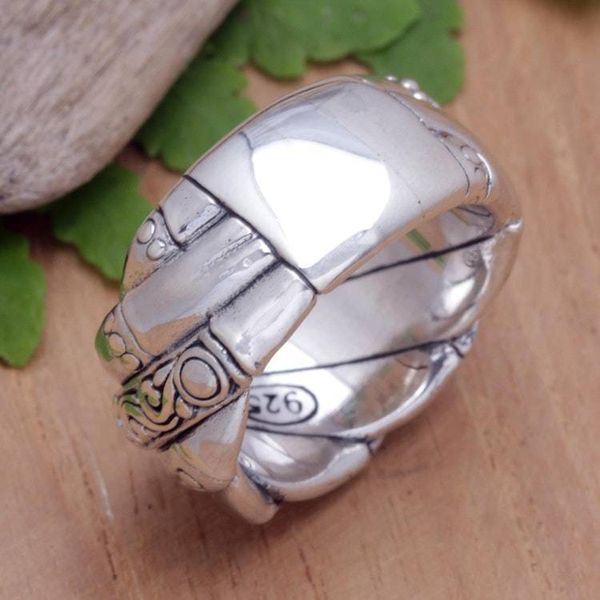Alternate image for Traditional Balinese Sterling Silver Band Ring Swirling Jungle