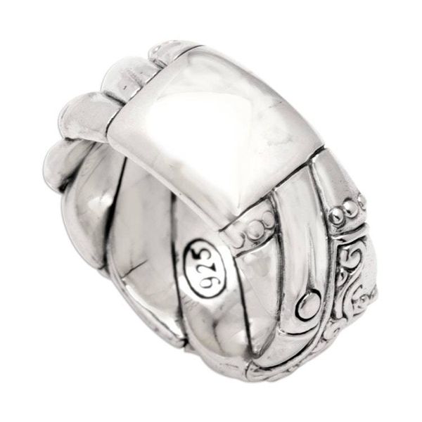 Alternate image for Traditional Balinese Sterling Silver Band Ring Swirling Jungle