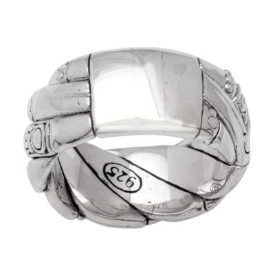 Alternate image for Traditional Balinese Sterling Silver Band Ring Swirling Jungle