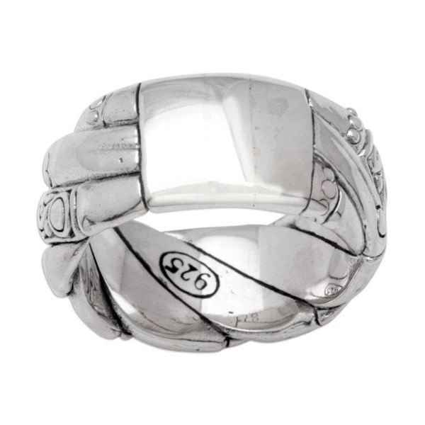 Alternate image for Traditional Balinese Sterling Silver Band Ring Swirling Jungle