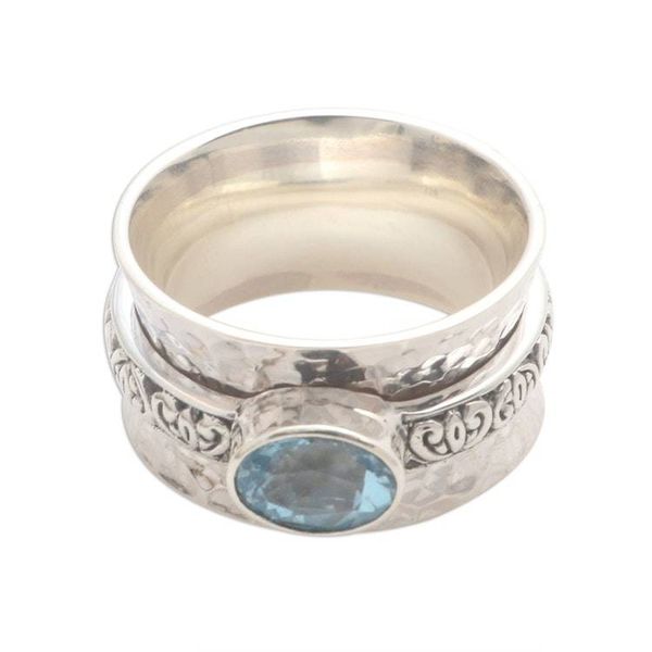 Alternate image for Blue Topaz and Sterling Silver Spinner Ring Protected Beauty