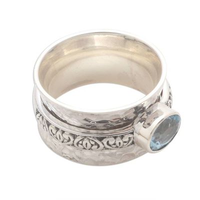 Alternate image for Blue Topaz and Sterling Silver Spinner Ring Protected Beauty