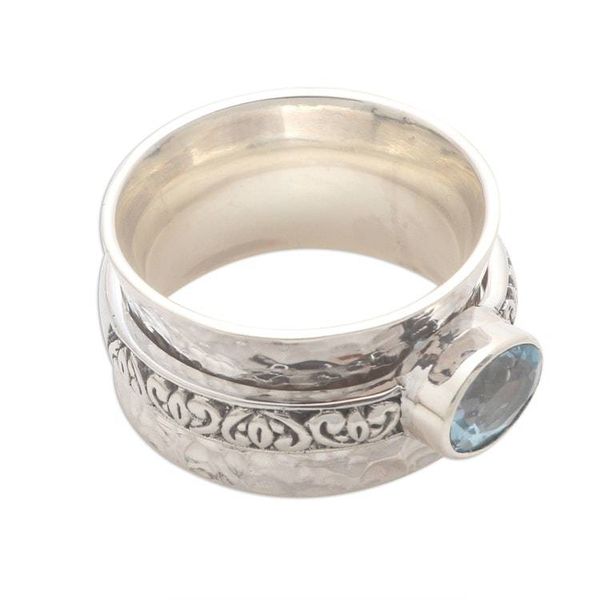 Alternate image for Blue Topaz and Sterling Silver Spinner Ring Protected Beauty