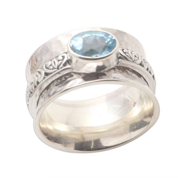 Alternate image for Blue Topaz and Sterling Silver Spinner Ring Protected Beauty