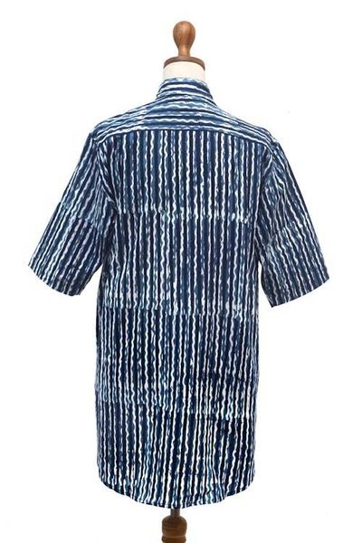 Alternate image for Collared Cotton Batik Shirt from Bali Ocean Wave