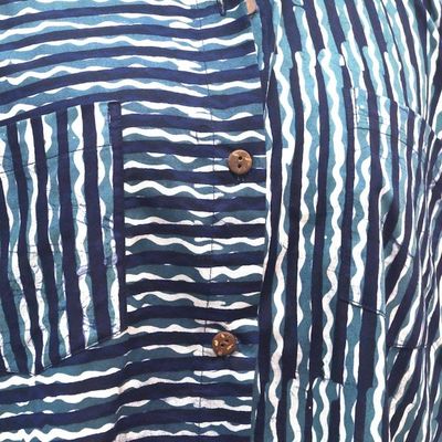 Alternate image for Collared Cotton Batik Shirt from Bali Ocean Wave
