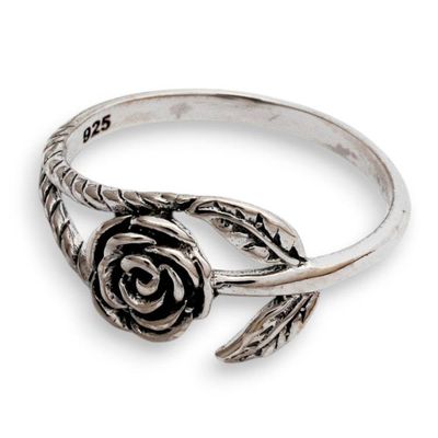 Alternate image for Classic Romance Sterling Silver Band Ring with Rose Theme Passionate Rose