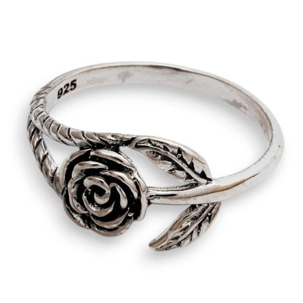 Alternate image for Classic Romance Sterling Silver Band Ring with Rose Theme Passionate Rose