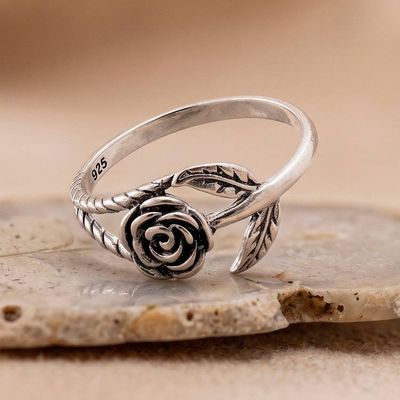 Alternate image for Classic Romance Sterling Silver Band Ring with Rose Theme Passionate Rose
