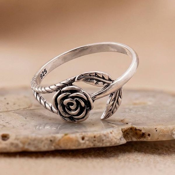 Alternate image for Classic Romance Sterling Silver Band Ring with Rose Theme Passionate Rose