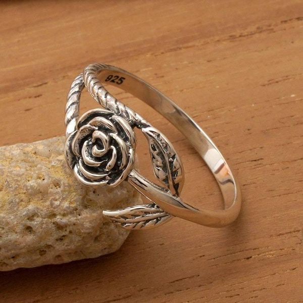 Alternate image for Classic Romance Sterling Silver Band Ring with Rose Theme Passionate Rose
