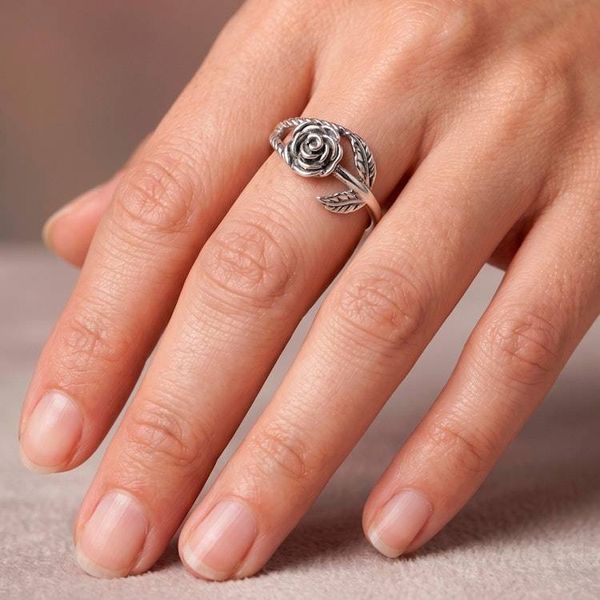 Alternate image for Classic Romance Sterling Silver Band Ring with Rose Theme Passionate Rose