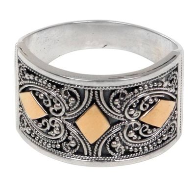 Alternate image for Balinese Style Contemporary Silver Ring with Gold Accents Stars Over Bali