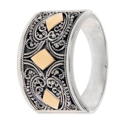 Alternate image for Balinese Style Contemporary Silver Ring with Gold Accents Stars Over Bali