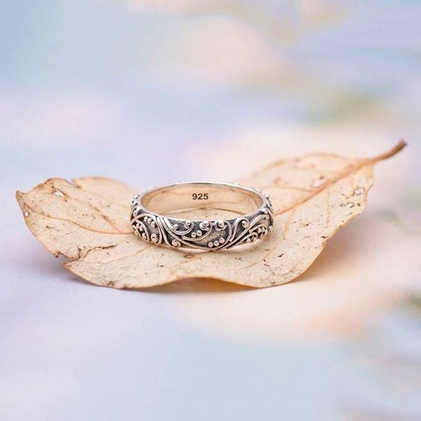 Alternate image for Balinese Spring-Inspired Oxidized Sterling Silver Band Ring Blooming Vow