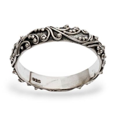 Alternate image for Balinese Spring-Inspired Oxidized Sterling Silver Band Ring Blooming Vow