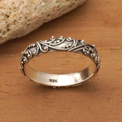 Alternate image for Balinese Spring-Inspired Oxidized Sterling Silver Band Ring Blooming Vow