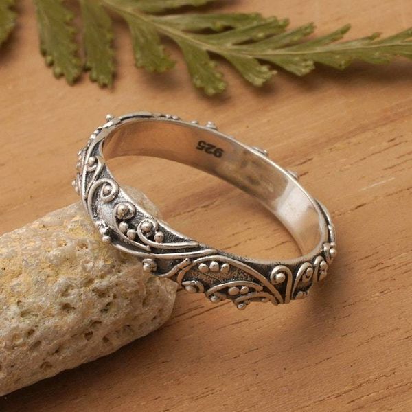 Alternate image for Balinese Spring-Inspired Oxidized Sterling Silver Band Ring Blooming Vow