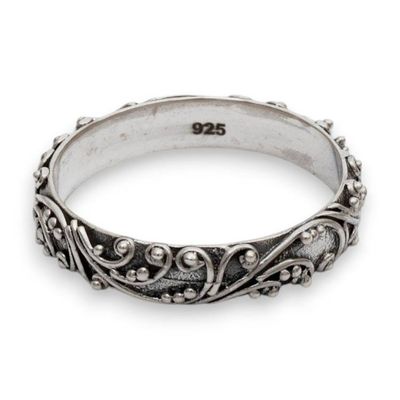 Alternate image for Balinese Spring-Inspired Oxidized Sterling Silver Band Ring Blooming Vow