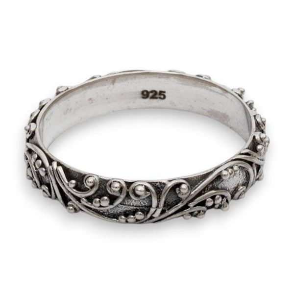 Alternate image for Balinese Spring-Inspired Oxidized Sterling Silver Band Ring Blooming Vow