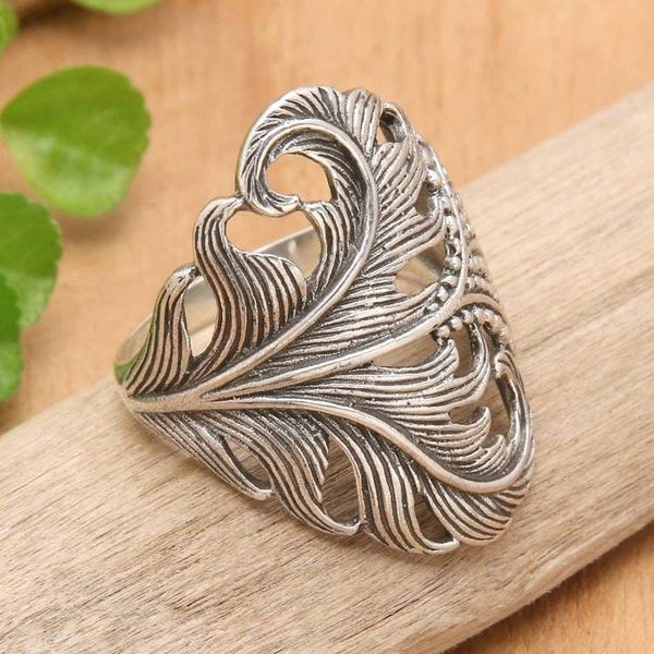 Alternate image for Classic Oxidized and Polished Sterling Silver Cocktail Ring Summer Palm