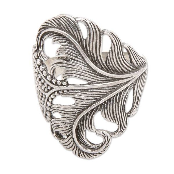 Alternate image for Classic Oxidized and Polished Sterling Silver Cocktail Ring Summer Palm