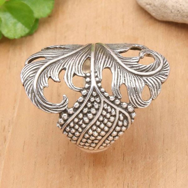 Alternate image for Classic Oxidized and Polished Sterling Silver Cocktail Ring Summer Palm