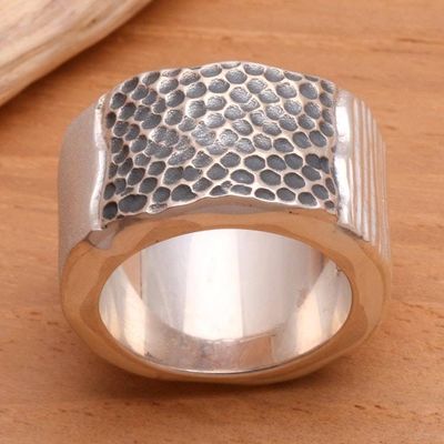 Alternate image for Modern Sterling Silver Band Ring from Indonesia Embrace the Earth