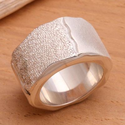 Alternate image for Modern Sterling Silver Band Ring from Indonesia Embrace the Earth