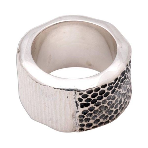 Alternate image for Modern Sterling Silver Band Ring from Indonesia Embrace the Earth