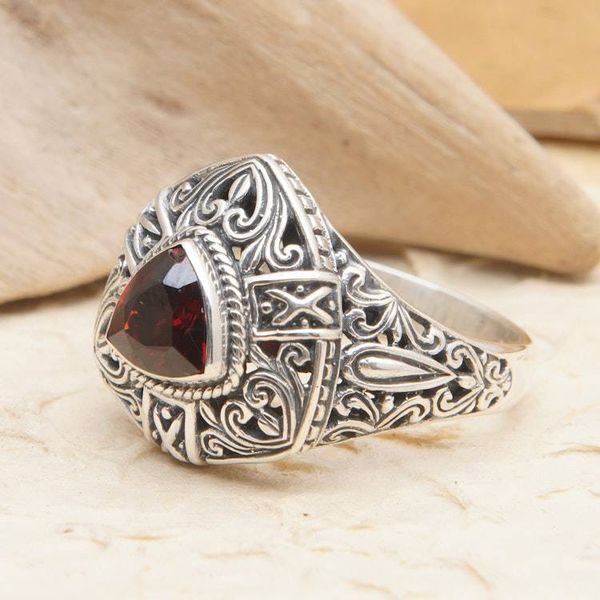 Alternate image for Sterling Silver Triangular Cocktail Ring with Garnet Stone Beauty in Red