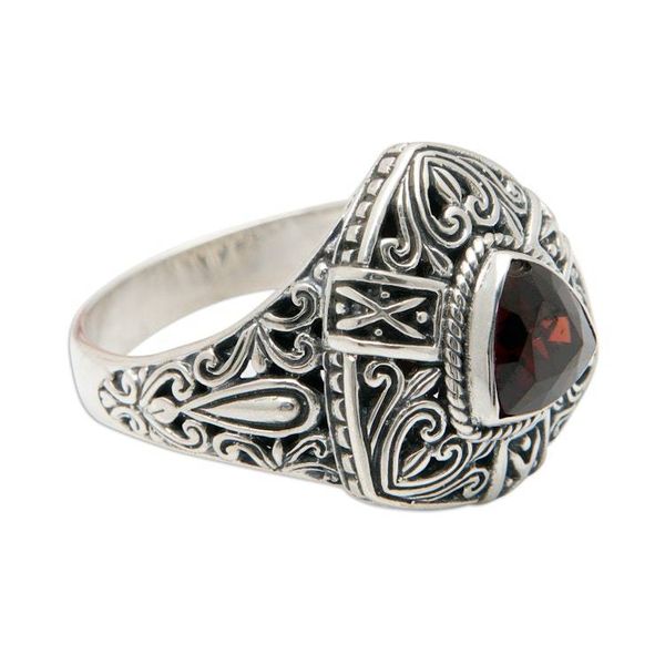 Alternate image for Sterling Silver Triangular Cocktail Ring with Garnet Stone Beauty in Red