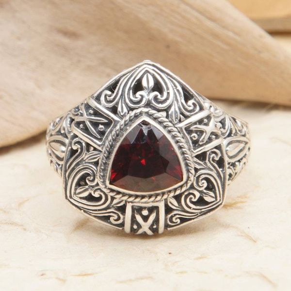 Alternate image for Sterling Silver Triangular Cocktail Ring with Garnet Stone Beauty in Red