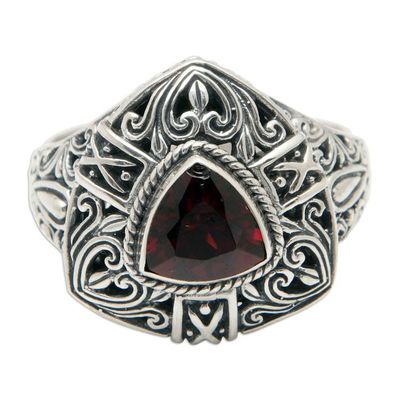 Alternate image for Sterling Silver Triangular Cocktail Ring with Garnet Stone Beauty in Red