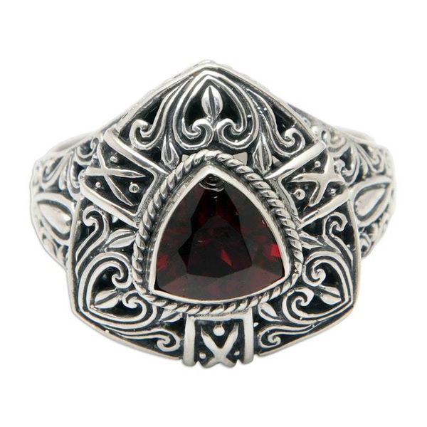 Alternate image for Sterling Silver Triangular Cocktail Ring with Garnet Stone Beauty in Red