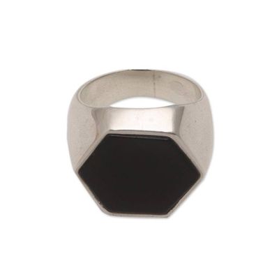 Alternate image for Hexagonal Onyx Mens Signet Ring from Bali Dark Stamp