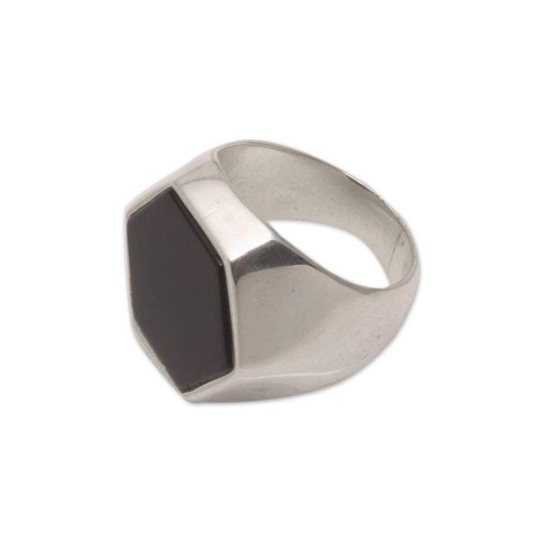 Alternate image for Hexagonal Onyx Mens Signet Ring from Bali Dark Stamp