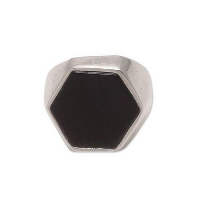 Alternate image for Hexagonal Onyx Mens Signet Ring from Bali Dark Stamp