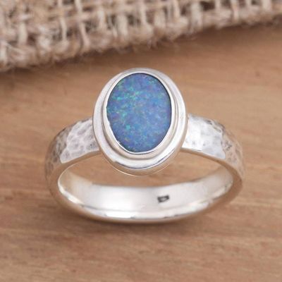 Primary image for Oval Blue Opal Cocktail Ring Crafted in Bali Oval Pool