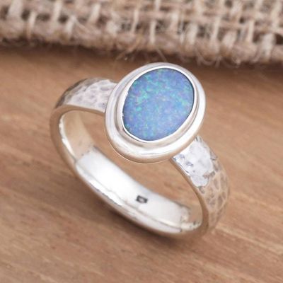 Alternate image for Oval Blue Opal Cocktail Ring Crafted in Bali Oval Pool