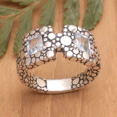 Primary image for Bubble-Patterned Band Ring with Faceted Blue Topaz Gems Loyal Vision