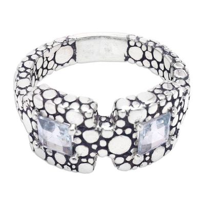 Alternate image for Bubble-Patterned Band Ring with Faceted Blue Topaz Gems Loyal Vision