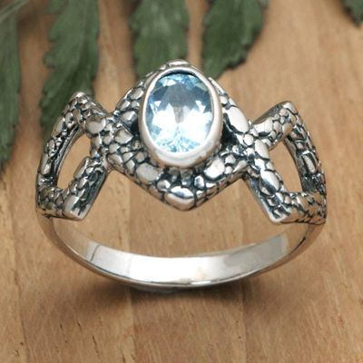 Primary image for Geometric Sterling Silver Cocktail Ring with Blue Topaz Gem Pyramids of Loyalty